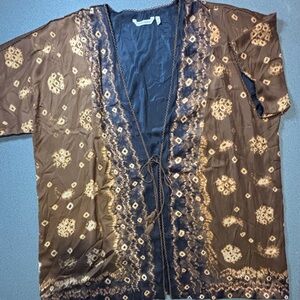 Soft Surroundings Splendor Topper kimono Duster Brown/black batik pattern SZ 2X